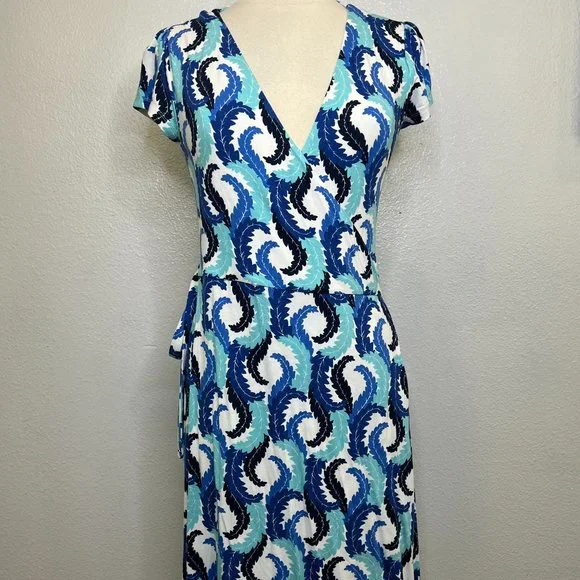 Boden Women's Summer Wrap Blue White Floral Dress Size US 4P